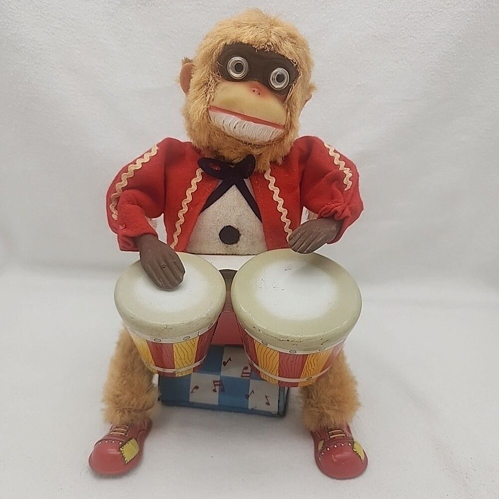 Toy Tin ALPS Bongo Monkey No Box Or Hat Battery Operated Japan Vintage 1950'S
